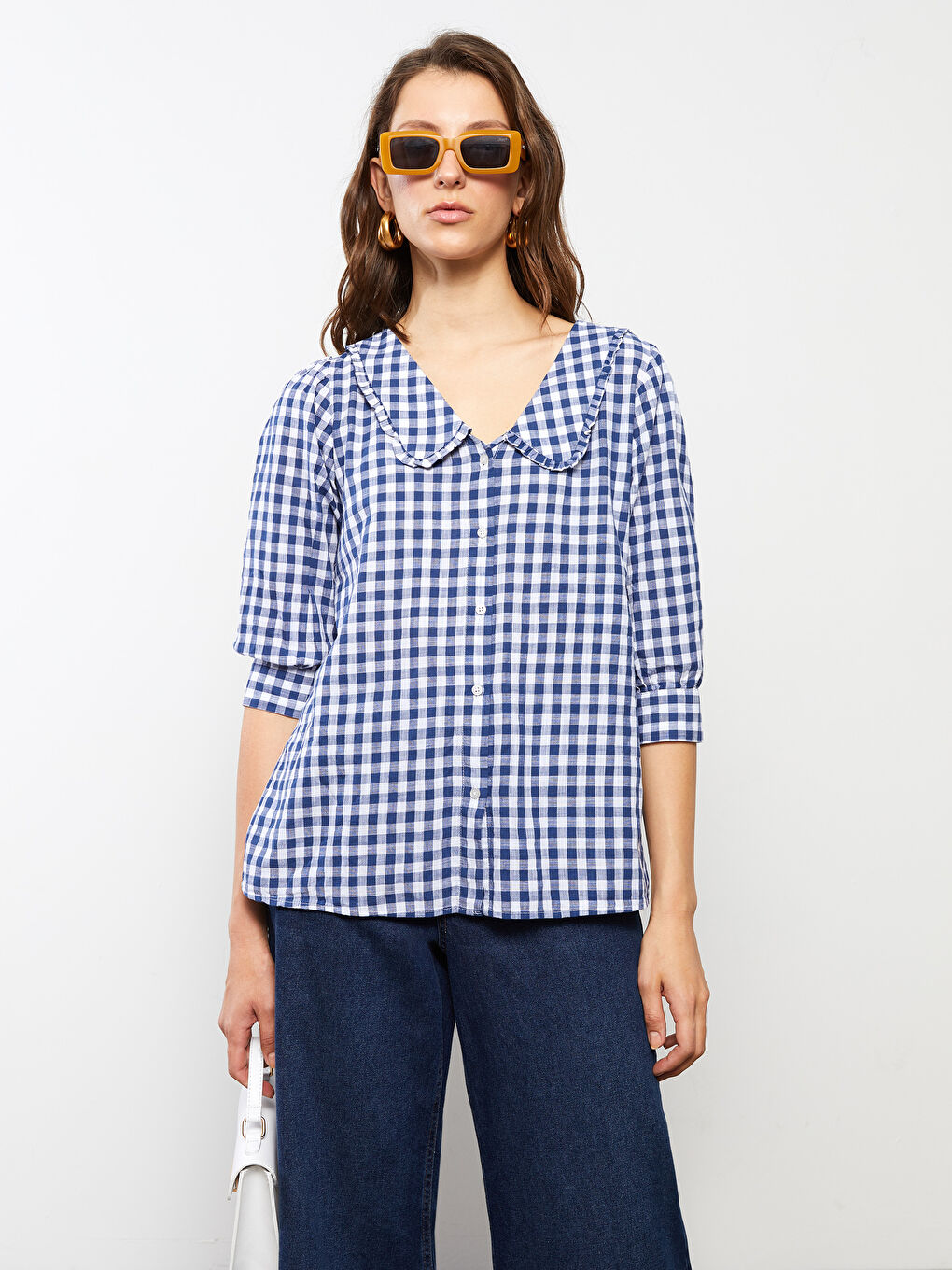 LCWAIKIKI Classic Baby Collar Plaid Poplin Women's Blouse -S2JA21Z8-LLC