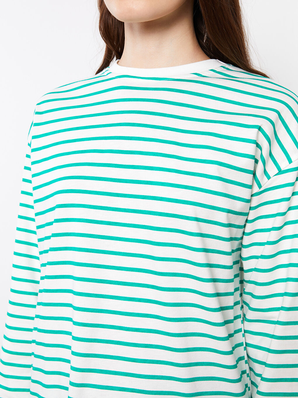 Yeşil Bisiklet Yaka Çizgili Uzun Kollu Kadın Tunik-3