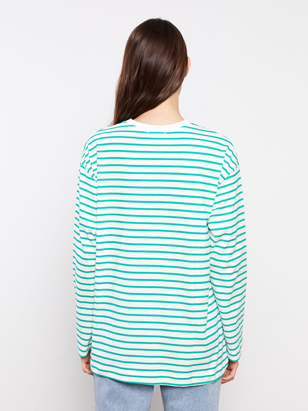 Yeşil Bisiklet Yaka Çizgili Uzun Kollu Kadın Tunik-4