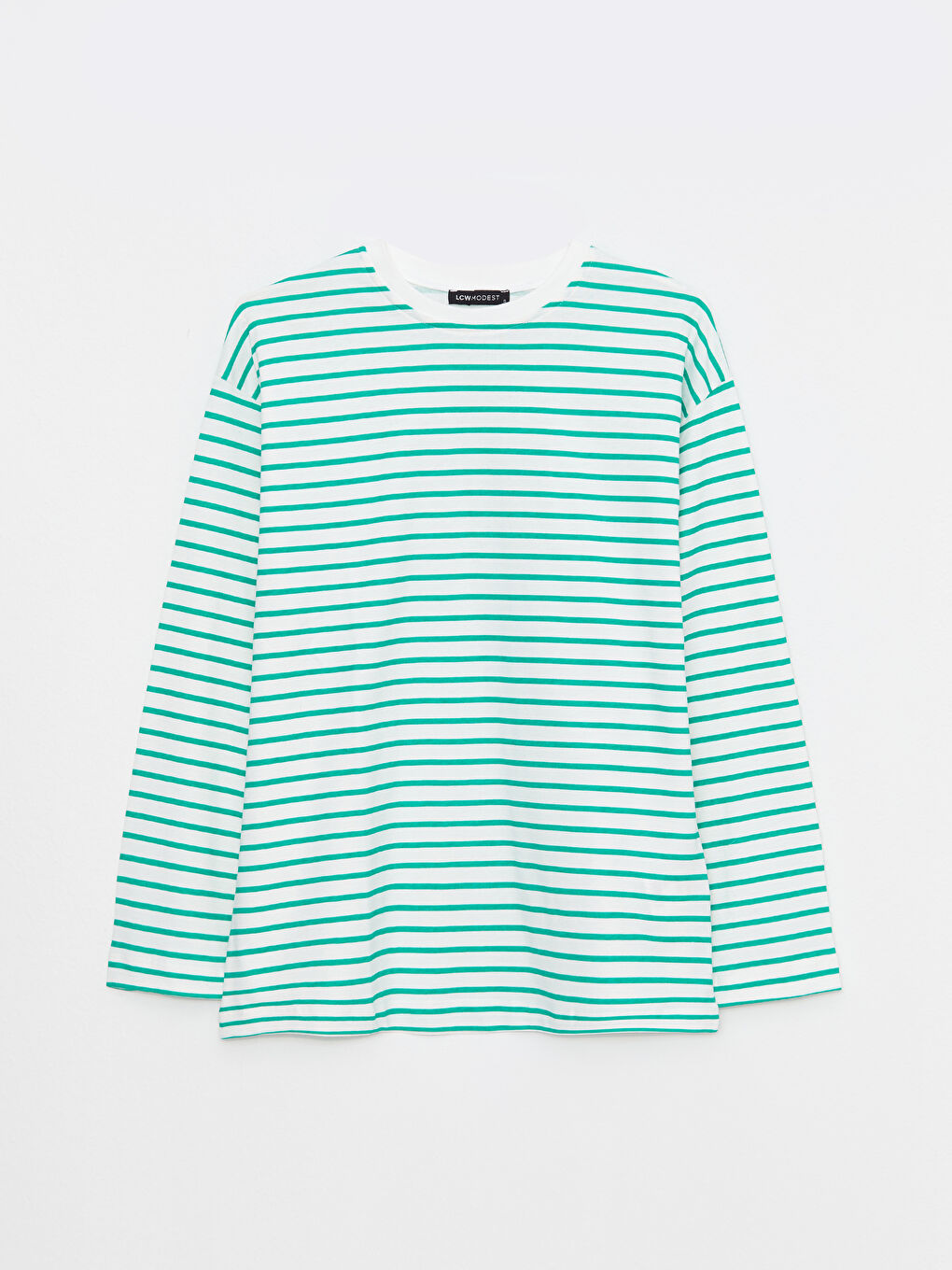 Yeşil Bisiklet Yaka Çizgili Uzun Kollu Kadın Tunik-5