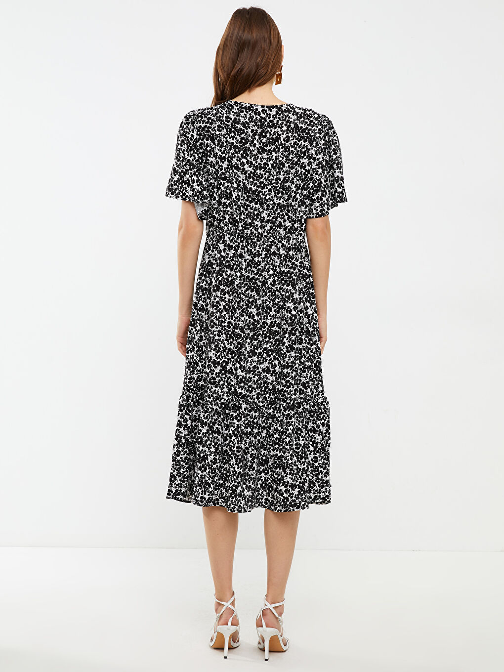 Plus Size V-Neck Patterned Short Sleeve Viscose Women's Dress-4