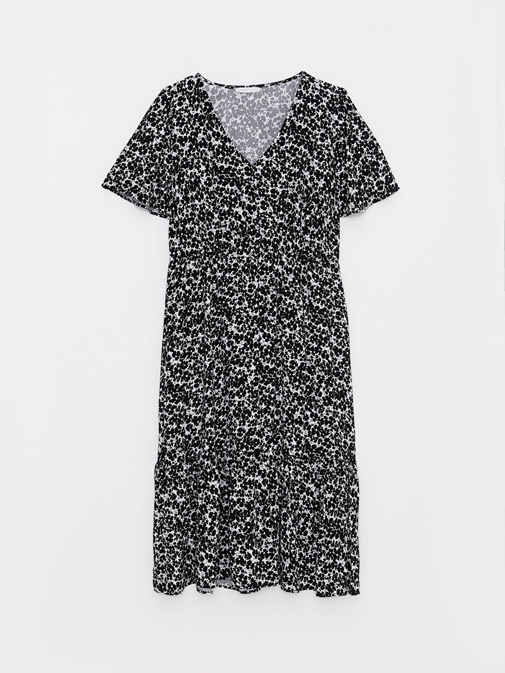 Plus Size V-Neck Patterned Short Sleeve Viscose Women's Dress-5