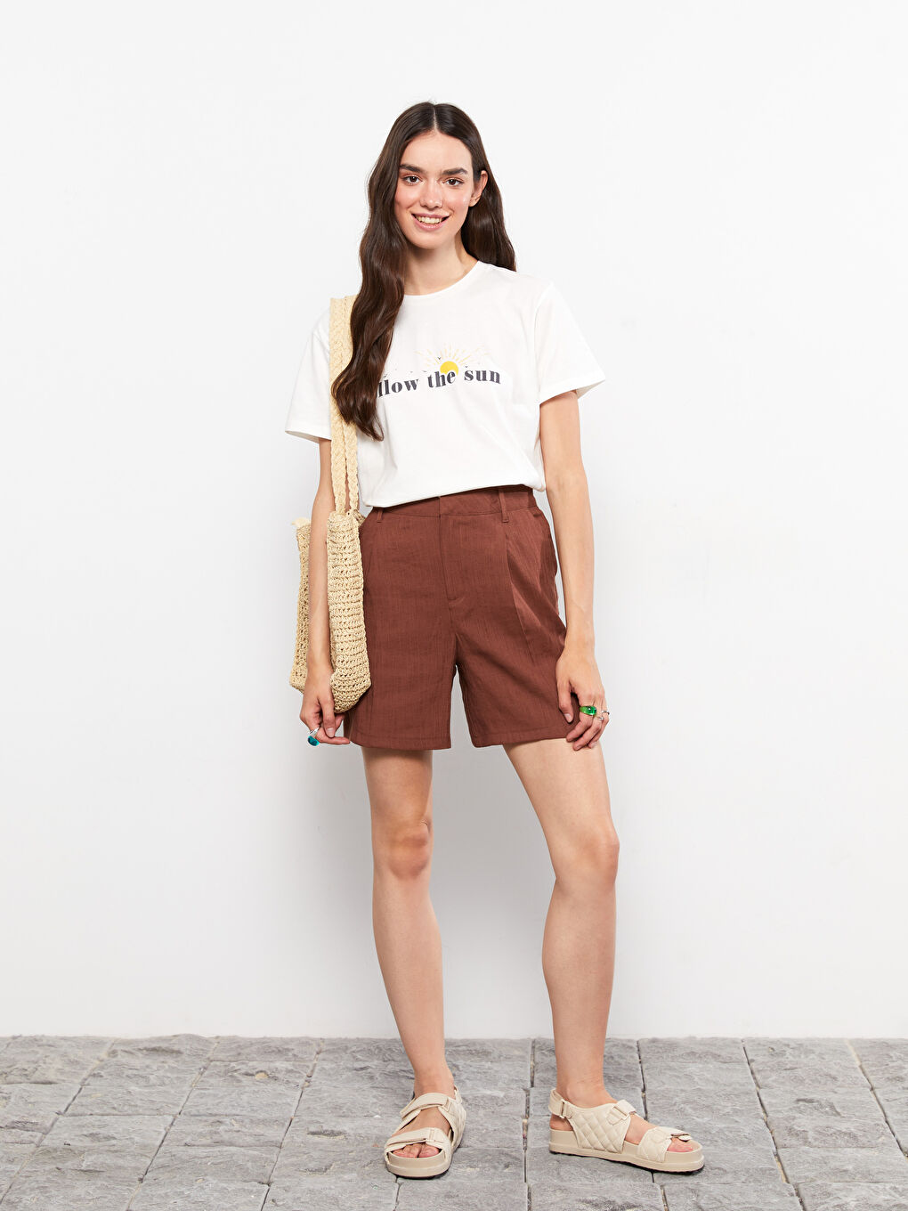 Rundhalsausschnitt Bedrucktes Kurzarm Baumwolle T-Shirt für Damen