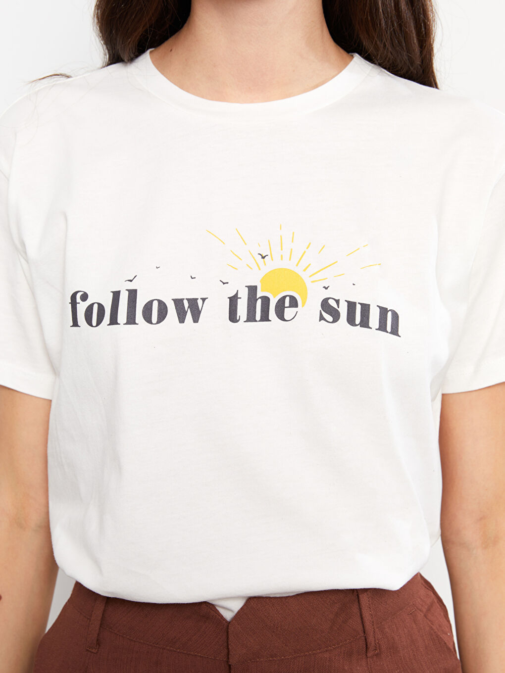 Rundhalsausschnitt Bedrucktes Kurzarm Baumwolle T-Shirt für Damen-3