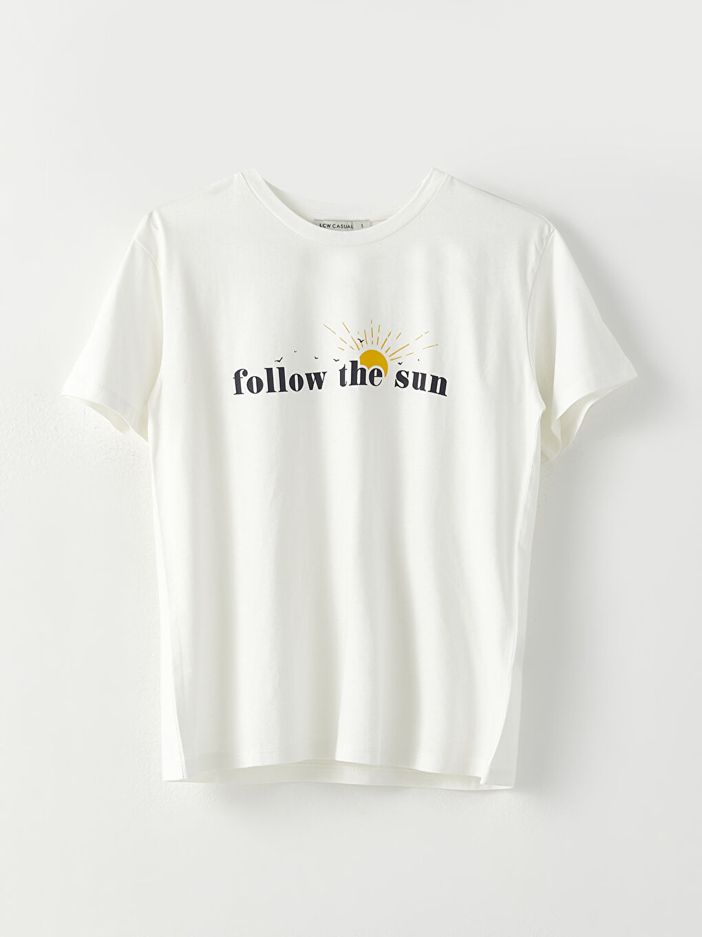 Rundhalsausschnitt Bedrucktes Kurzarm Baumwolle T-Shirt für Damen-5