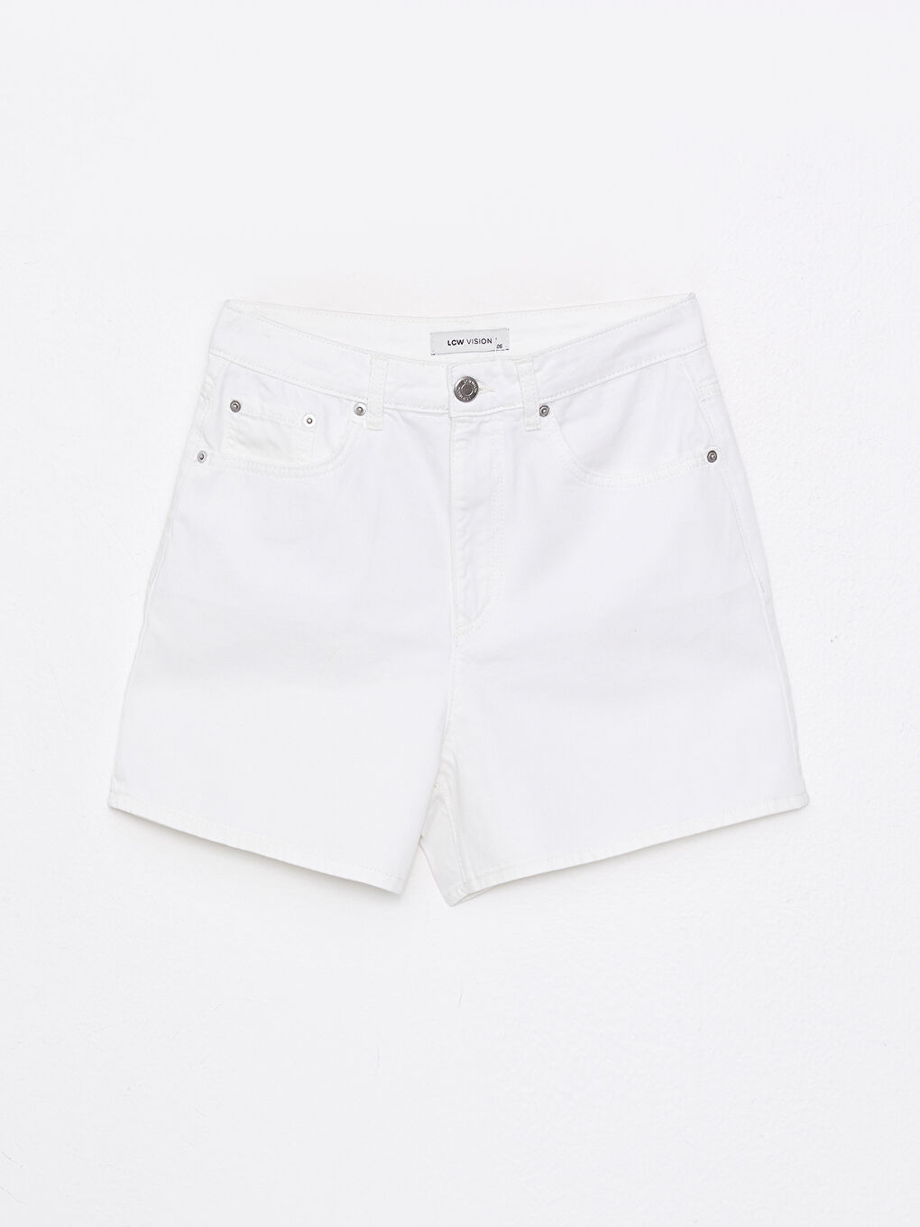 Bej Kadın Yüksek Bel Standart Fit Düz Jean Şort