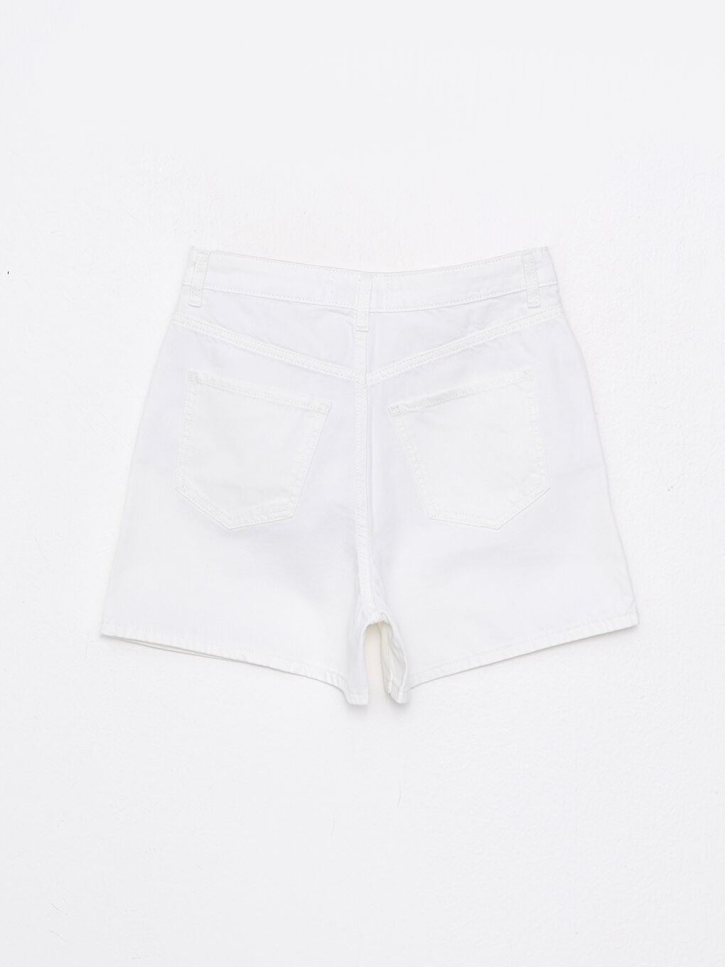 Bej Kadın Yüksek Bel Standart Fit Düz Jean Şort-1