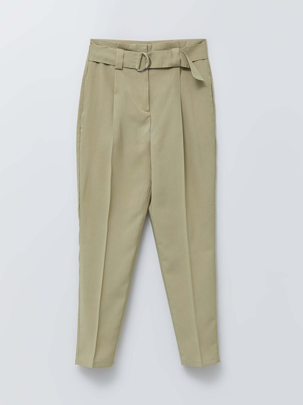 Yeşil Yüksek Bel Standart Fit Düz Gabardin Kadın Pantolon-5