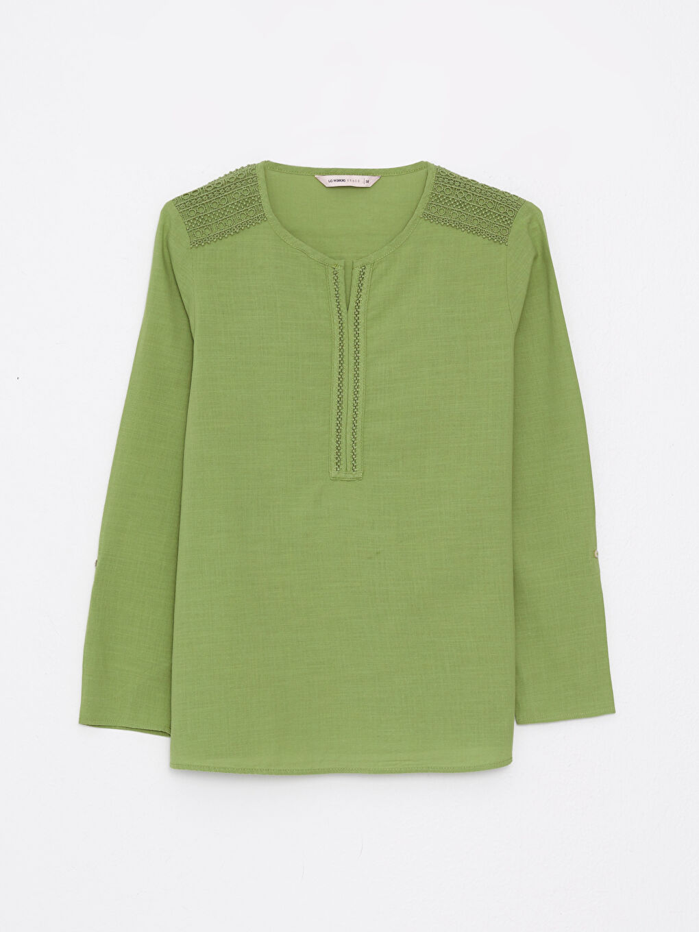 بلوزة ياقة بشق مطرزة كم طويل قطن للسيدات-5