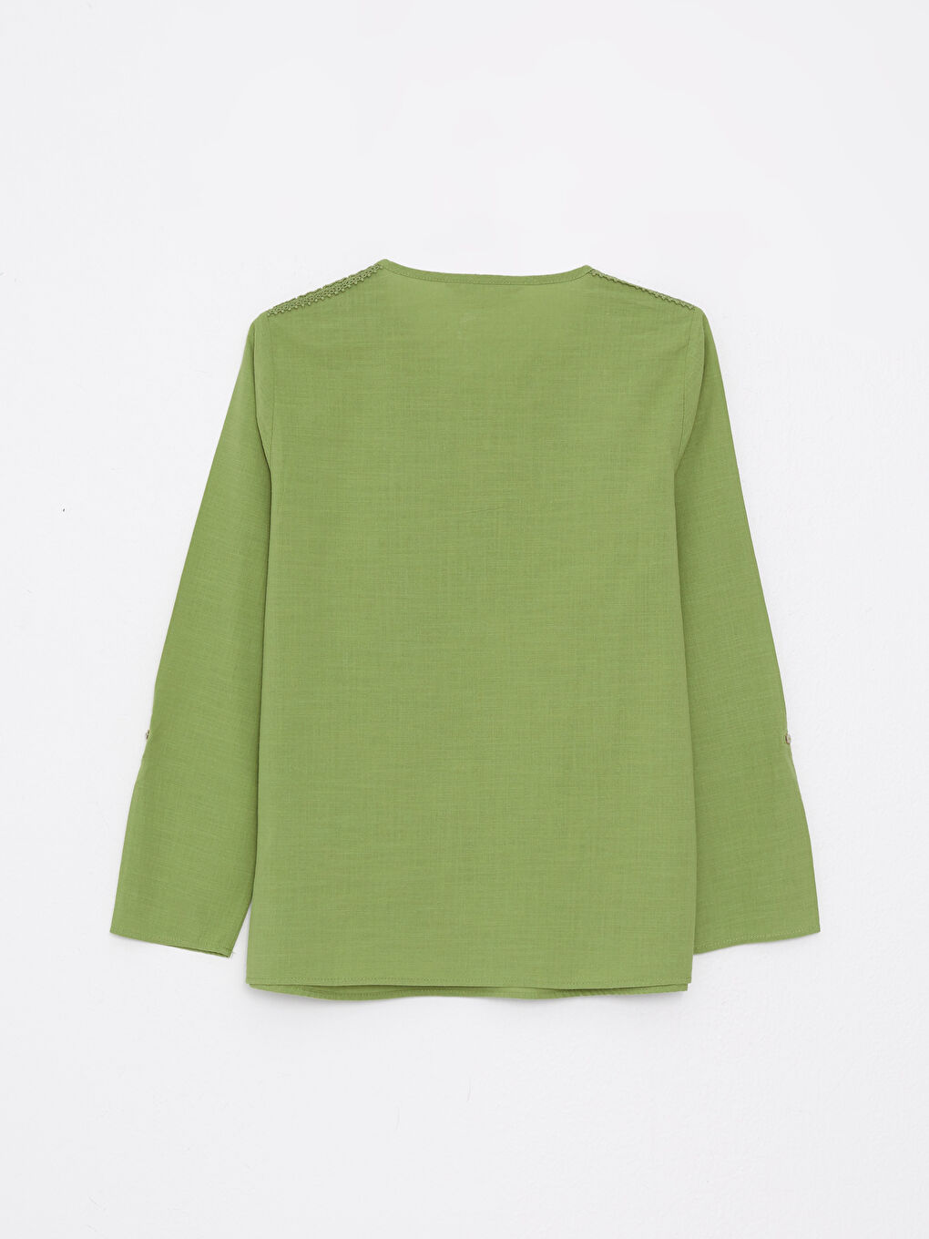 بلوزة ياقة بشق مطرزة كم طويل قطن للسيدات-6