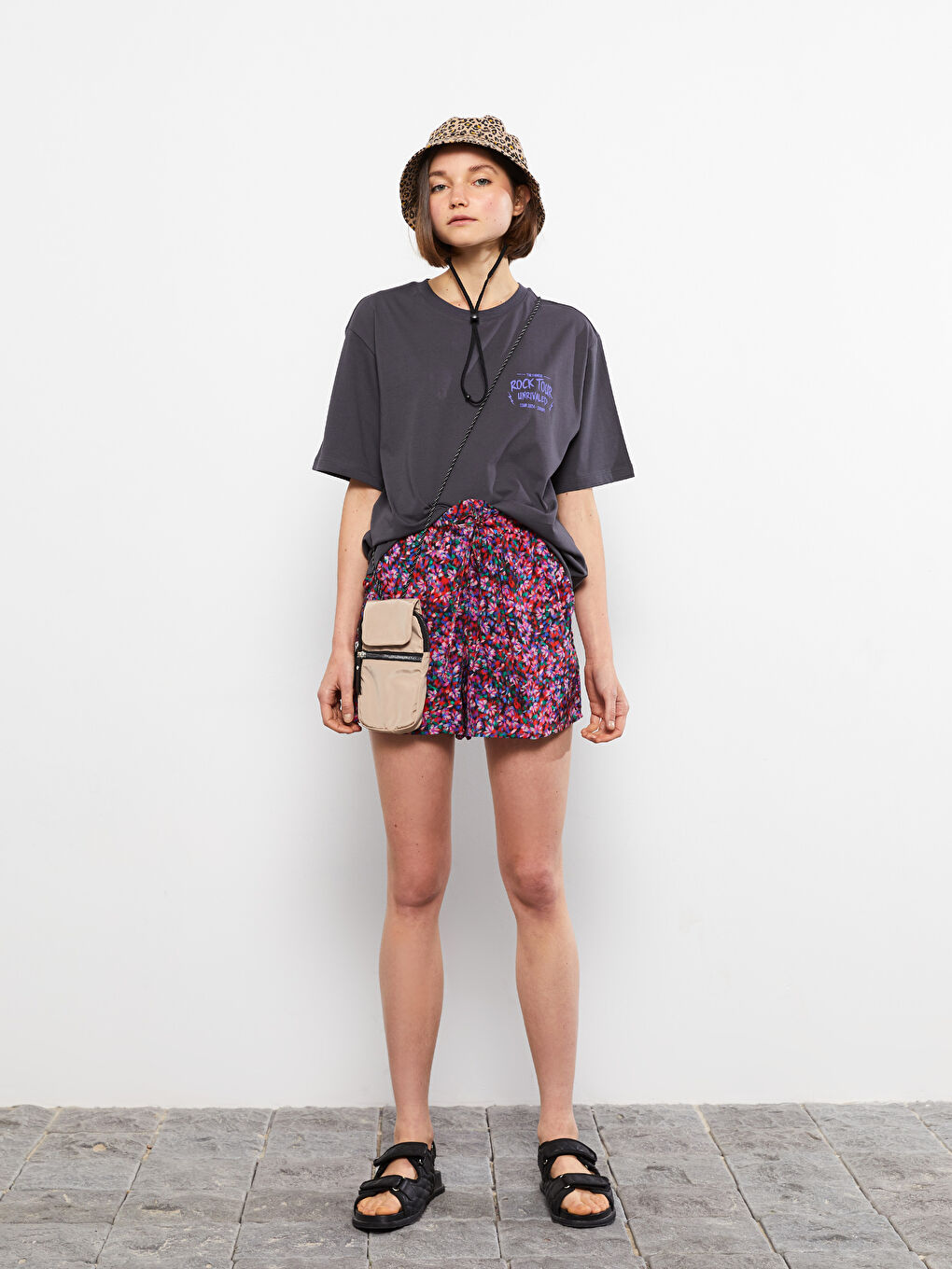 Elastic Waist Floral Viscose Women's Bermuda Shorts -S2JA78Z8-LTQ