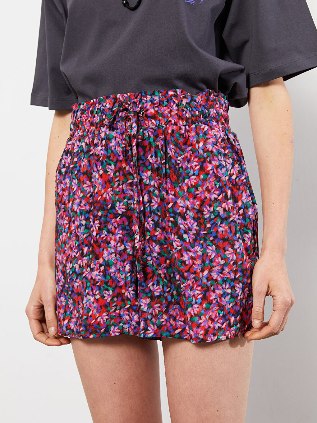 Elastic Waist Floral Viscose Women's Bermuda Shorts -S2JA78Z8-LTQ