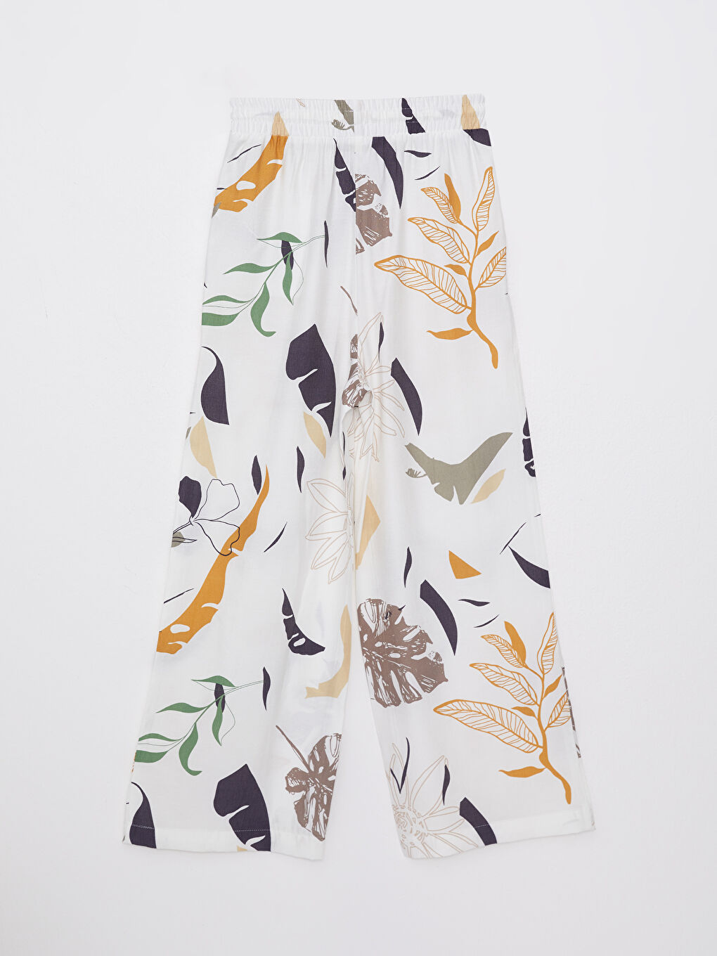 Bej Beli Lastikli Standart Fit Desenli Kadın Pantolon-6