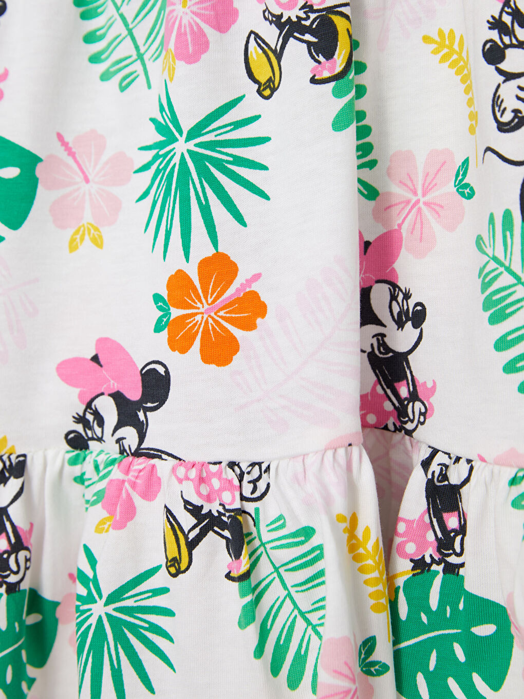 Karışık Kare Yaka Askılı Minnie Mouse Baskılı Kız Bebek Elbise-6