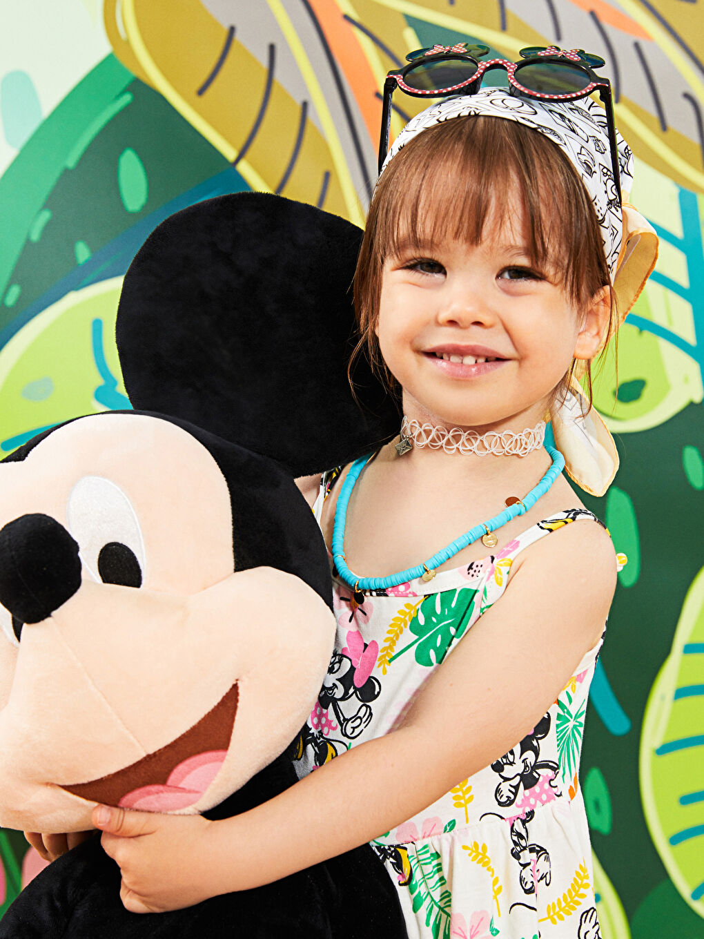 Karışık Kare Yaka Askılı Minnie Mouse Baskılı Kız Bebek Elbise-2