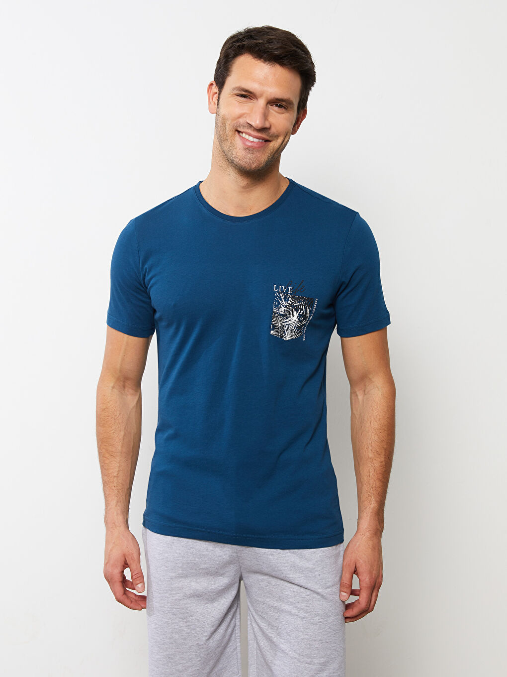 Gri Standart Kalıp Erkek Şortlu Pijama Takımı-2