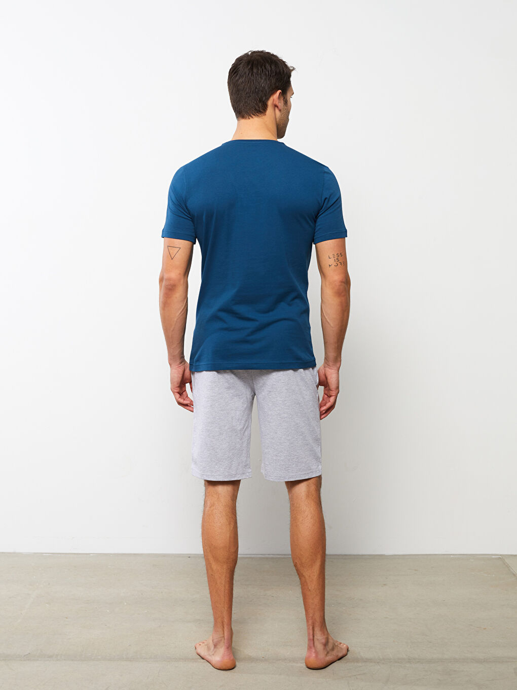 Gri Standart Kalıp Erkek Şortlu Pijama Takımı-4