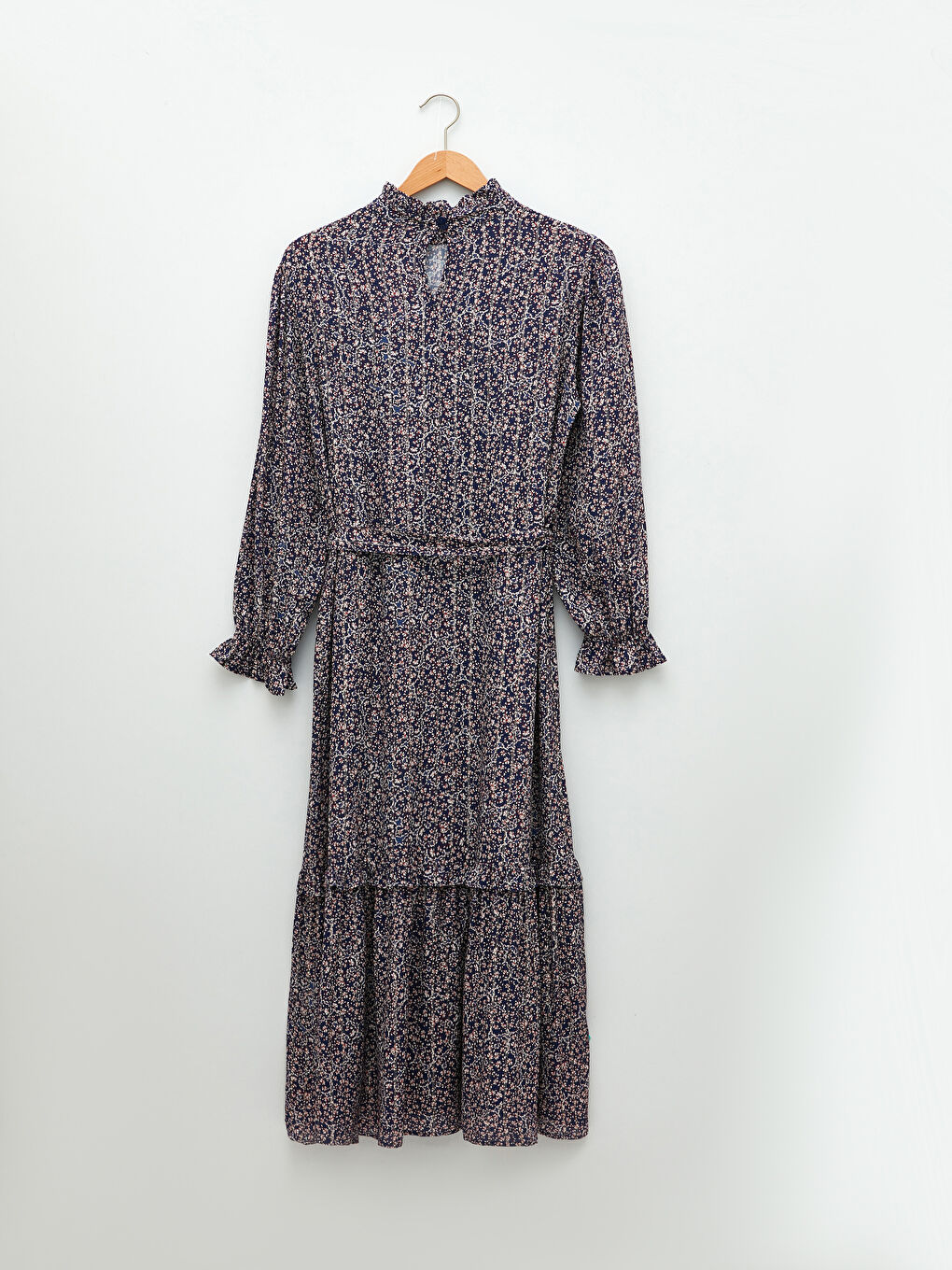 High Collar Patterned Long Sleeve Viscose Women's Dress-6