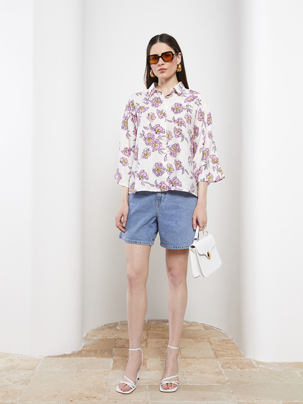 Front Button Closure Floral Women's Shirt