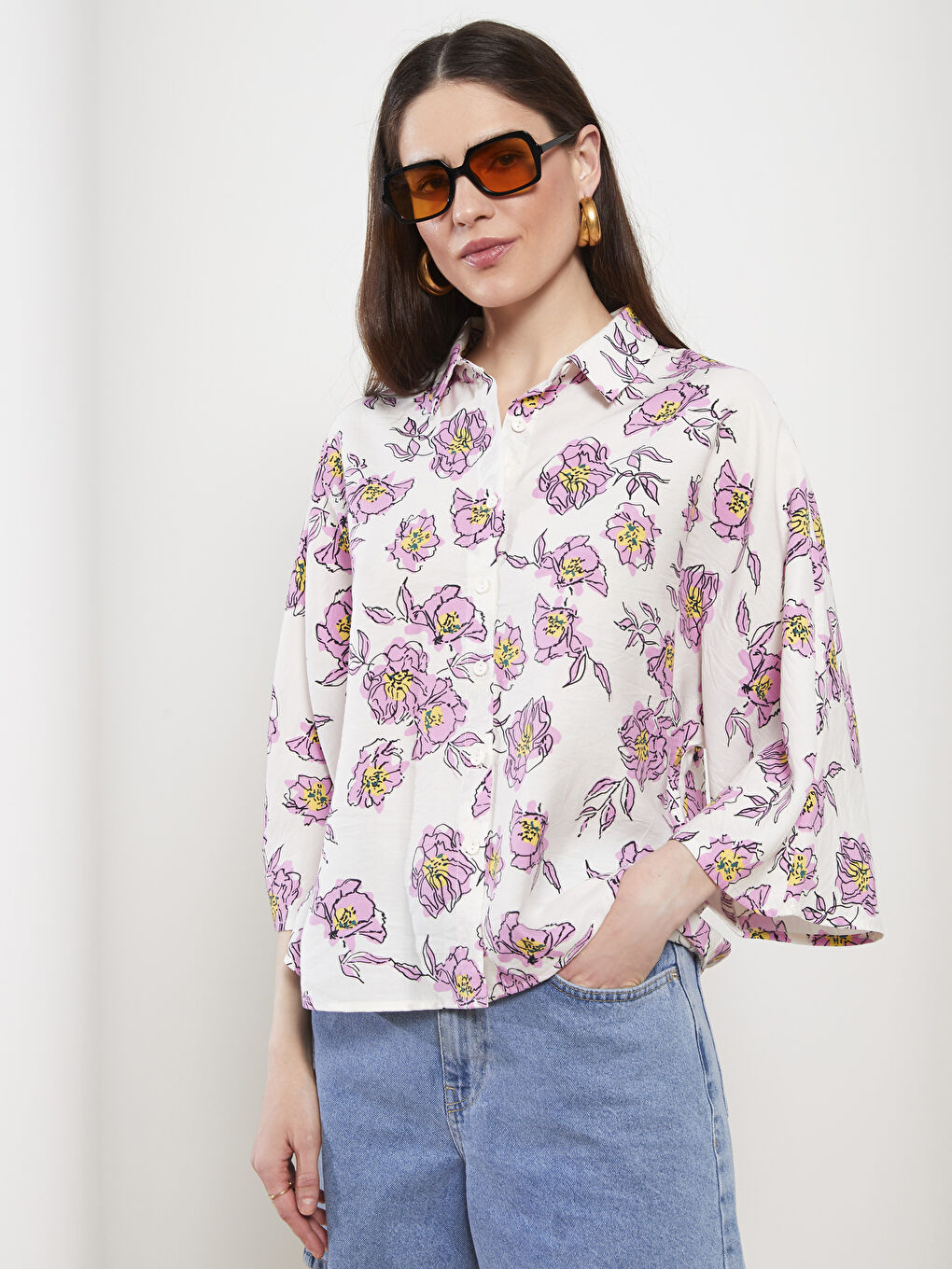 Front Button Closure Floral Women's Shirt-1