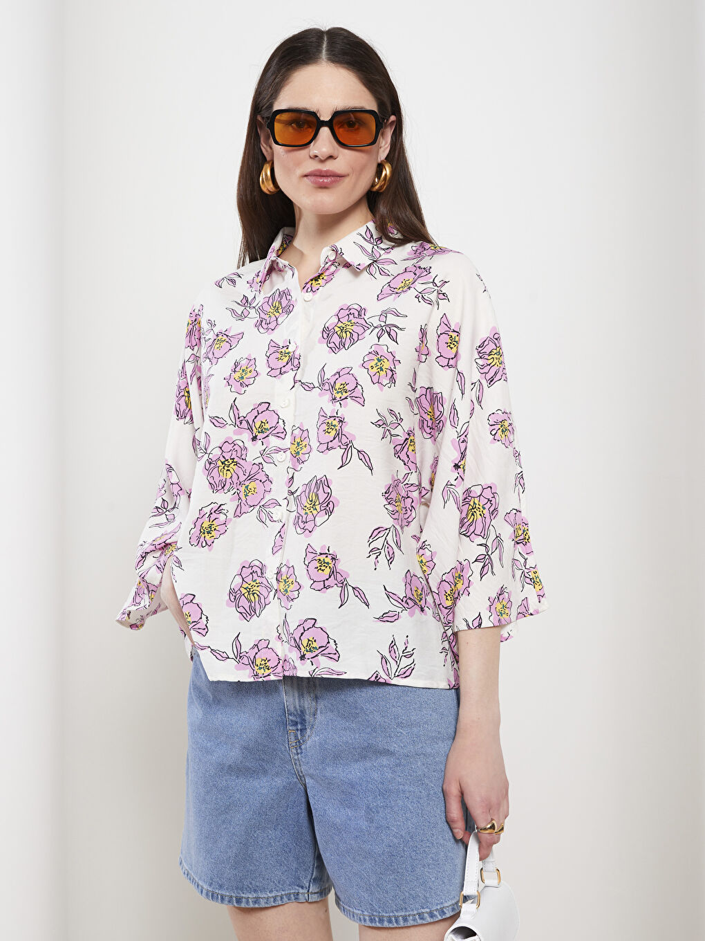 Front Button Closure Floral Women's Shirt-2