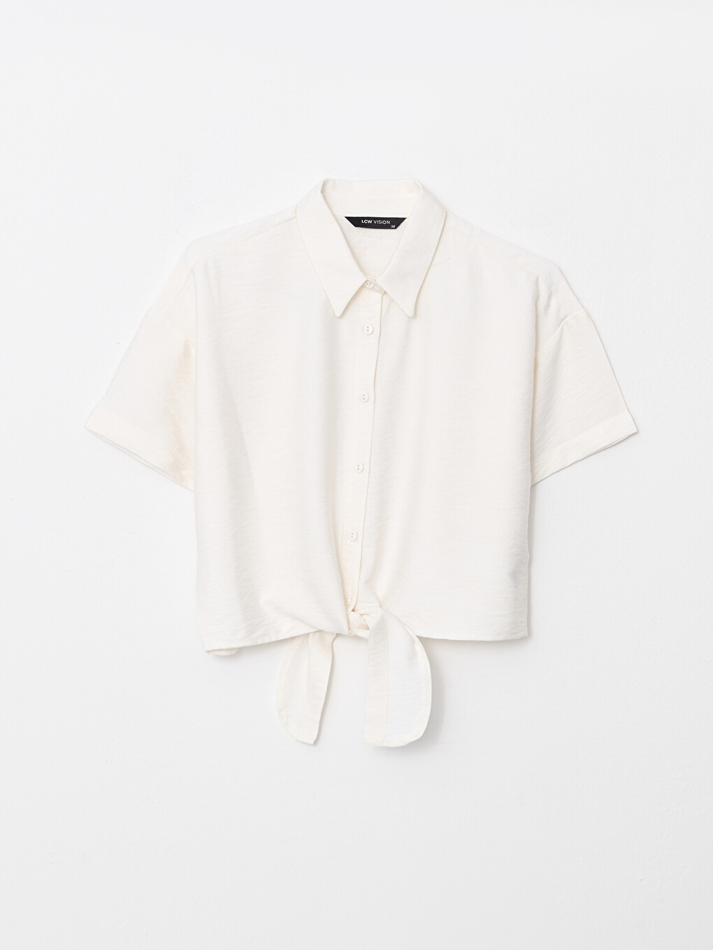 Front Button Closure Straight Short Sleeve Crop Women's Shirt-5