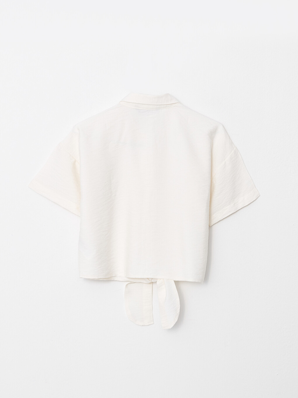 Front Button Closure Straight Short Sleeve Crop Women's Shirt-6