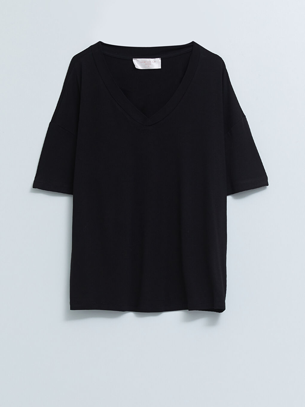 Siyah V Yaka Düz Kısa Kollu Kadın Pijama Üst-5