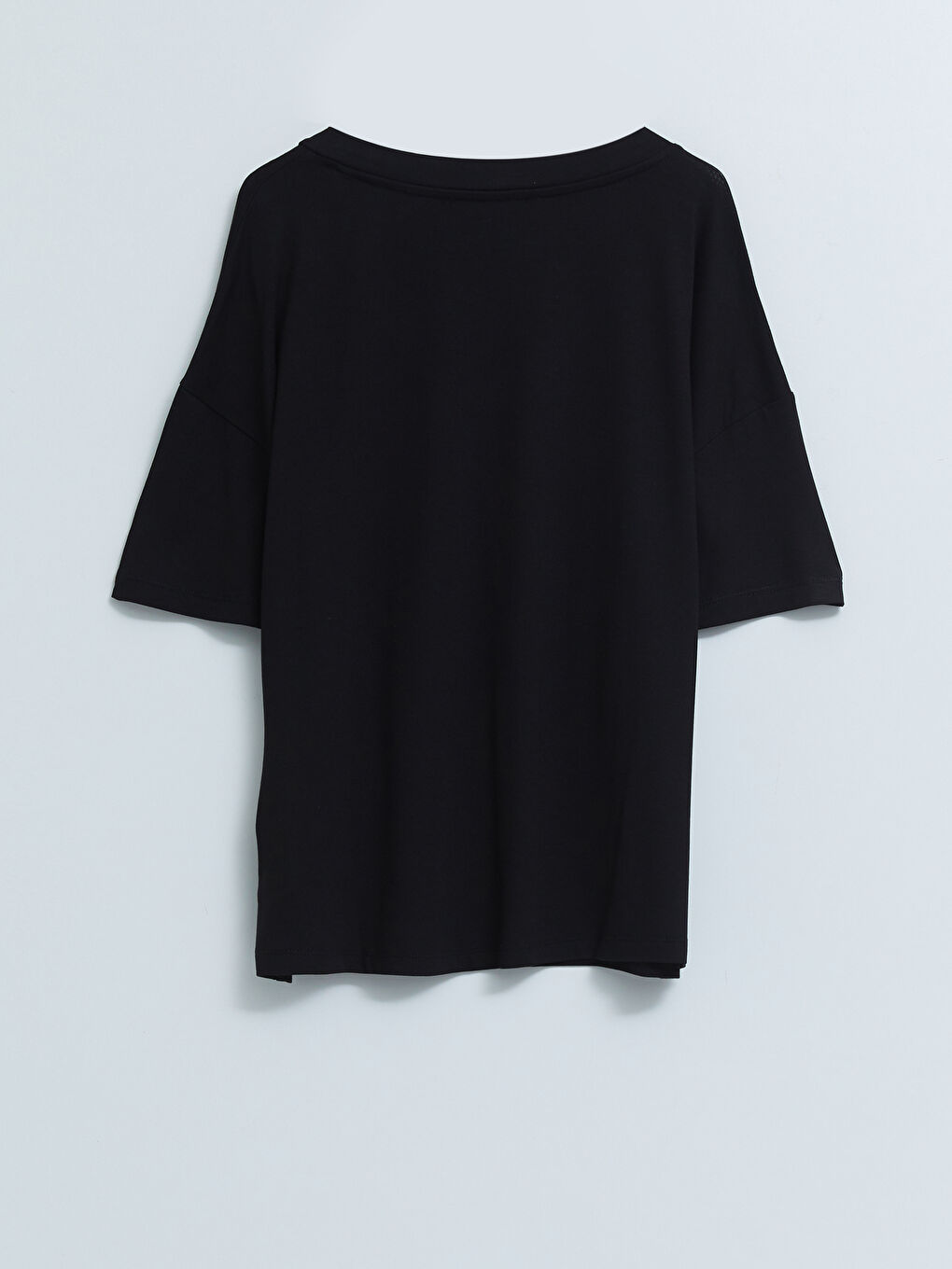 Siyah V Yaka Düz Kısa Kollu Kadın Pijama Üst-6