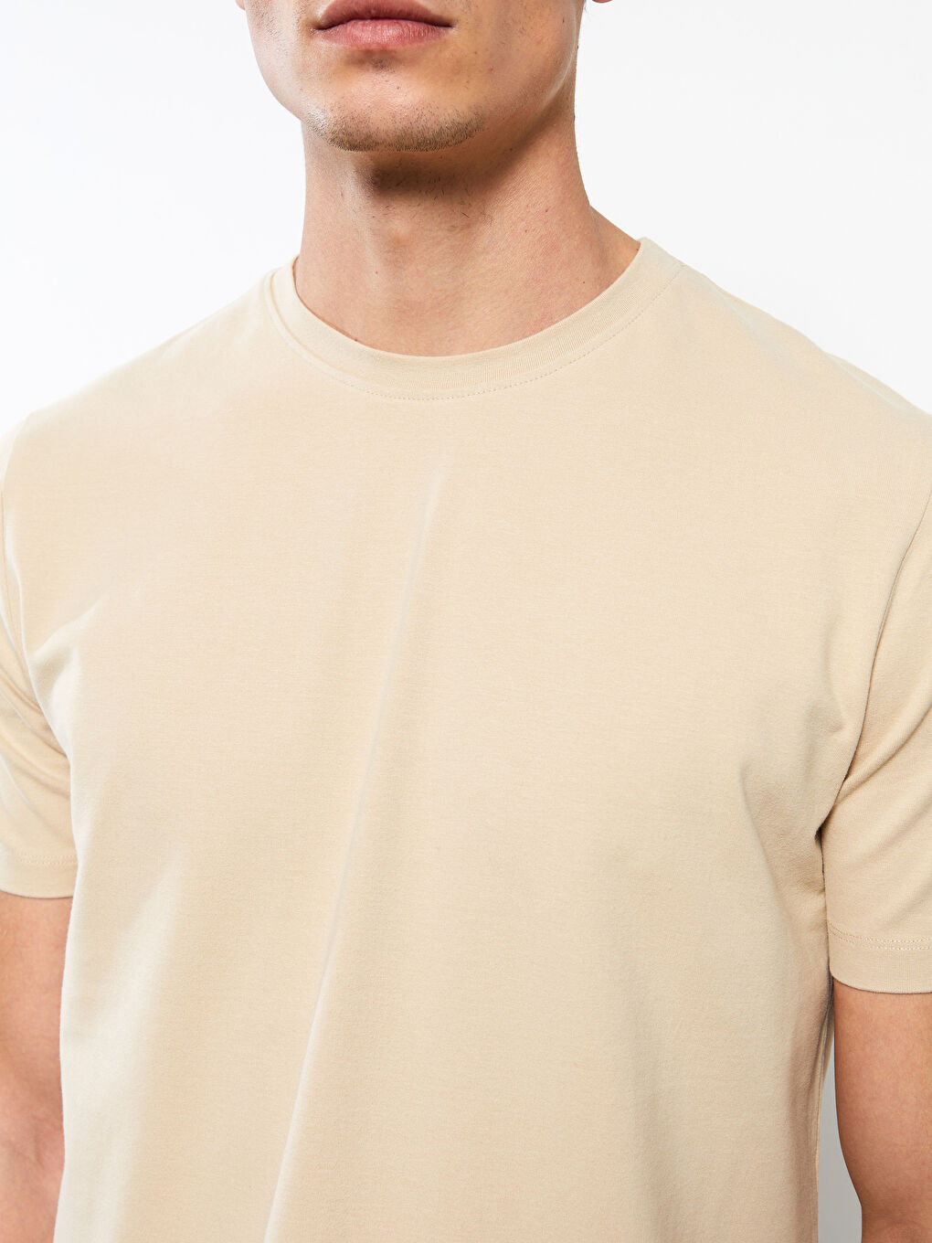 Bej Bisiklet Yaka Kısa Kollu Erkek Atlet-3