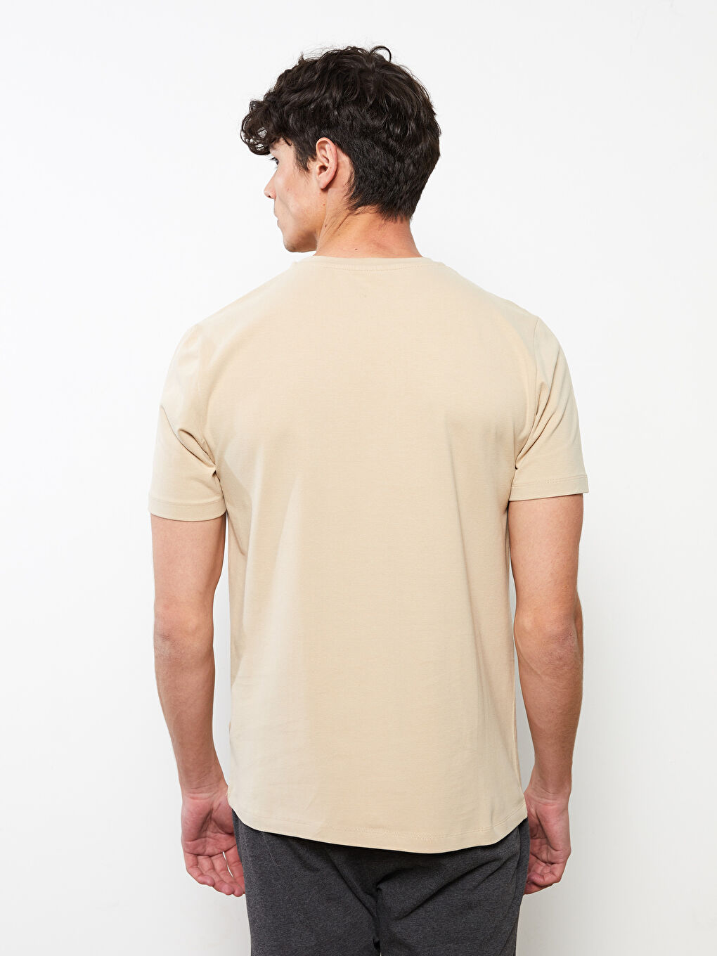 Bej Bisiklet Yaka Kısa Kollu Erkek Atlet-4