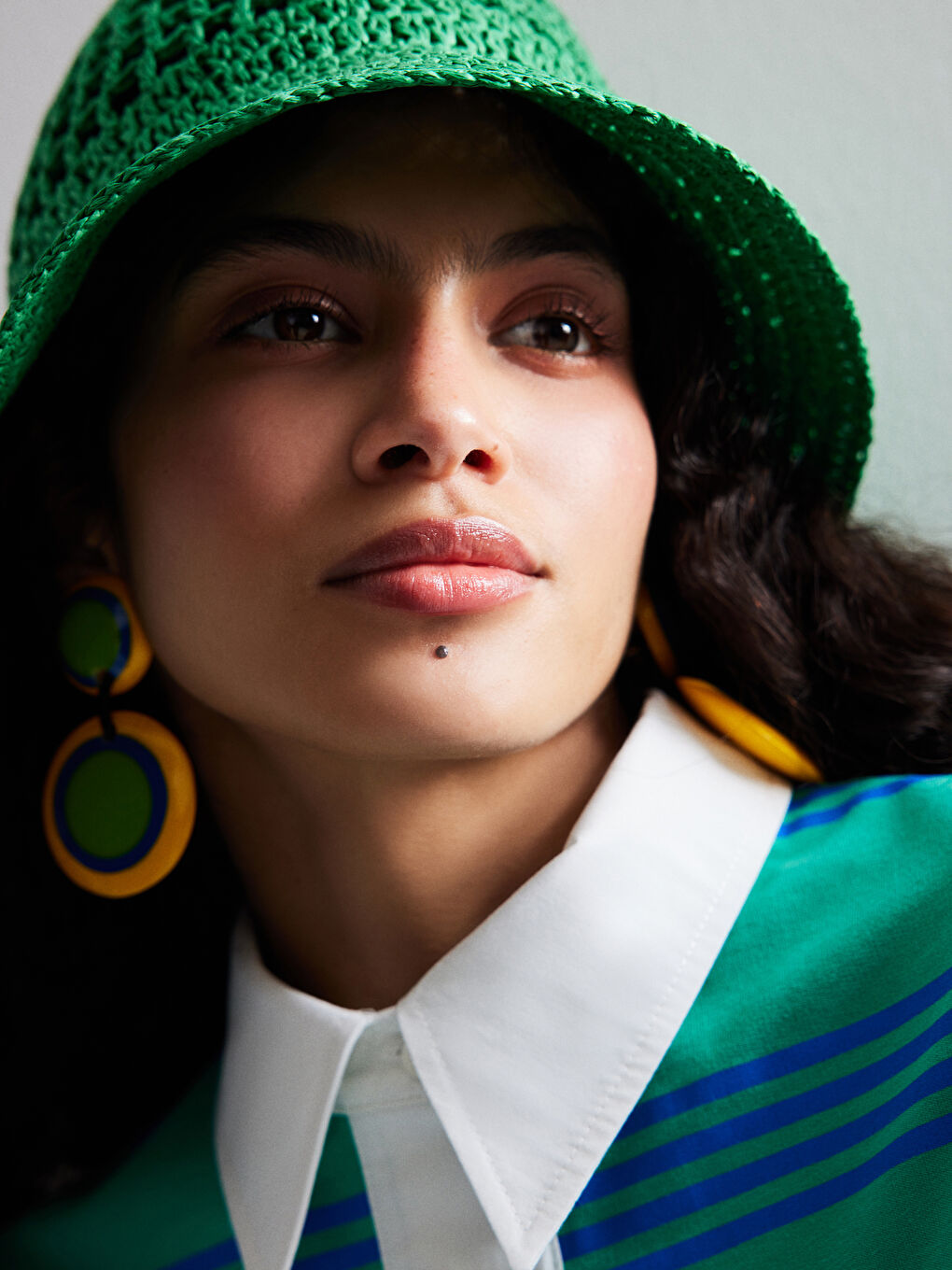 Yeşil Gömlek Yaka Çizgili Uzun Kollu Kadın Elbise-1