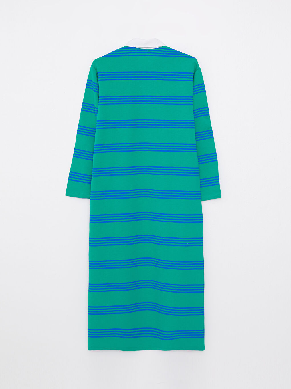 Yeşil Gömlek Yaka Çizgili Uzun Kollu Kadın Elbise-6