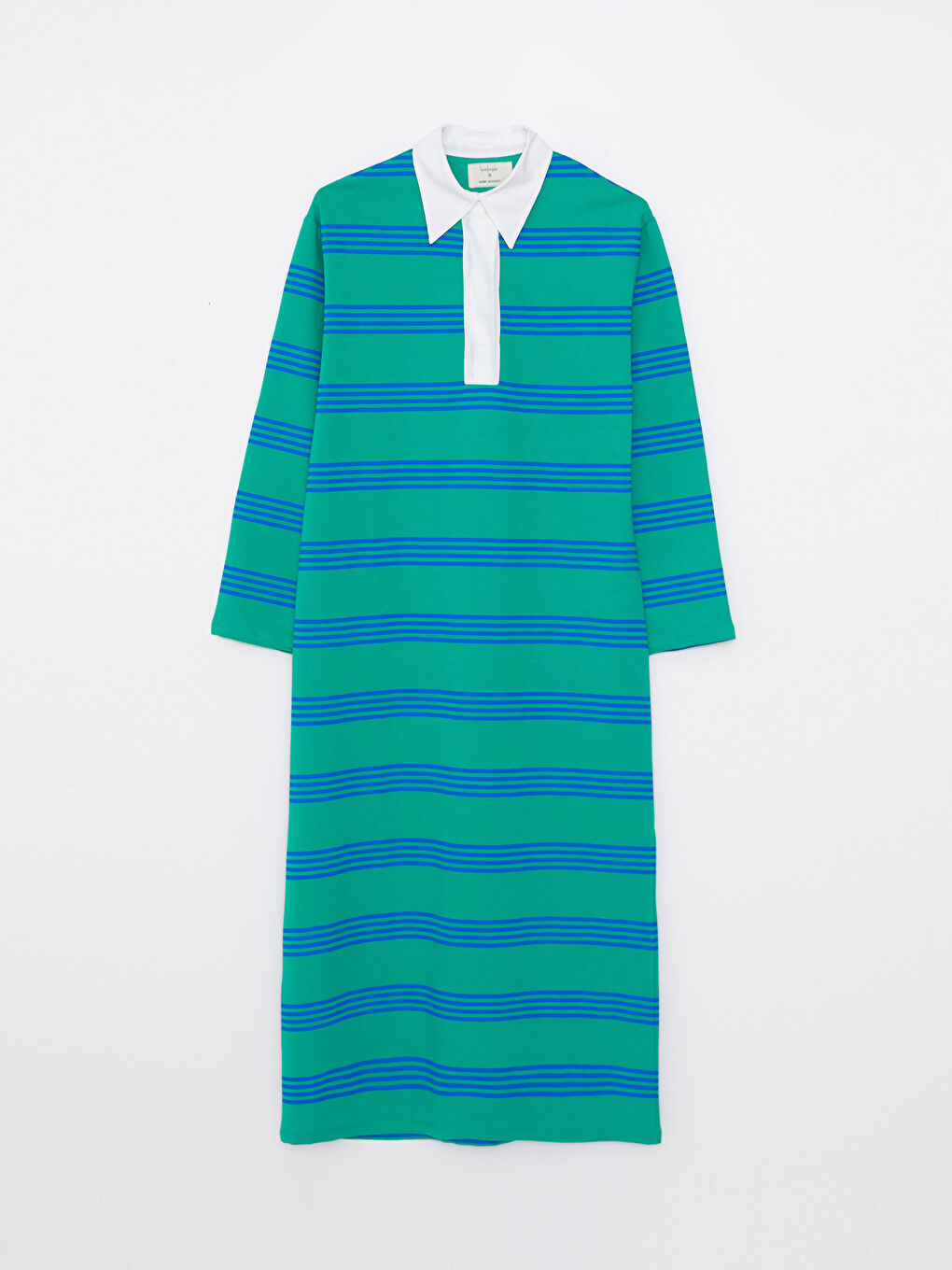 Yeşil Gömlek Yaka Çizgili Uzun Kollu Kadın Elbise-5