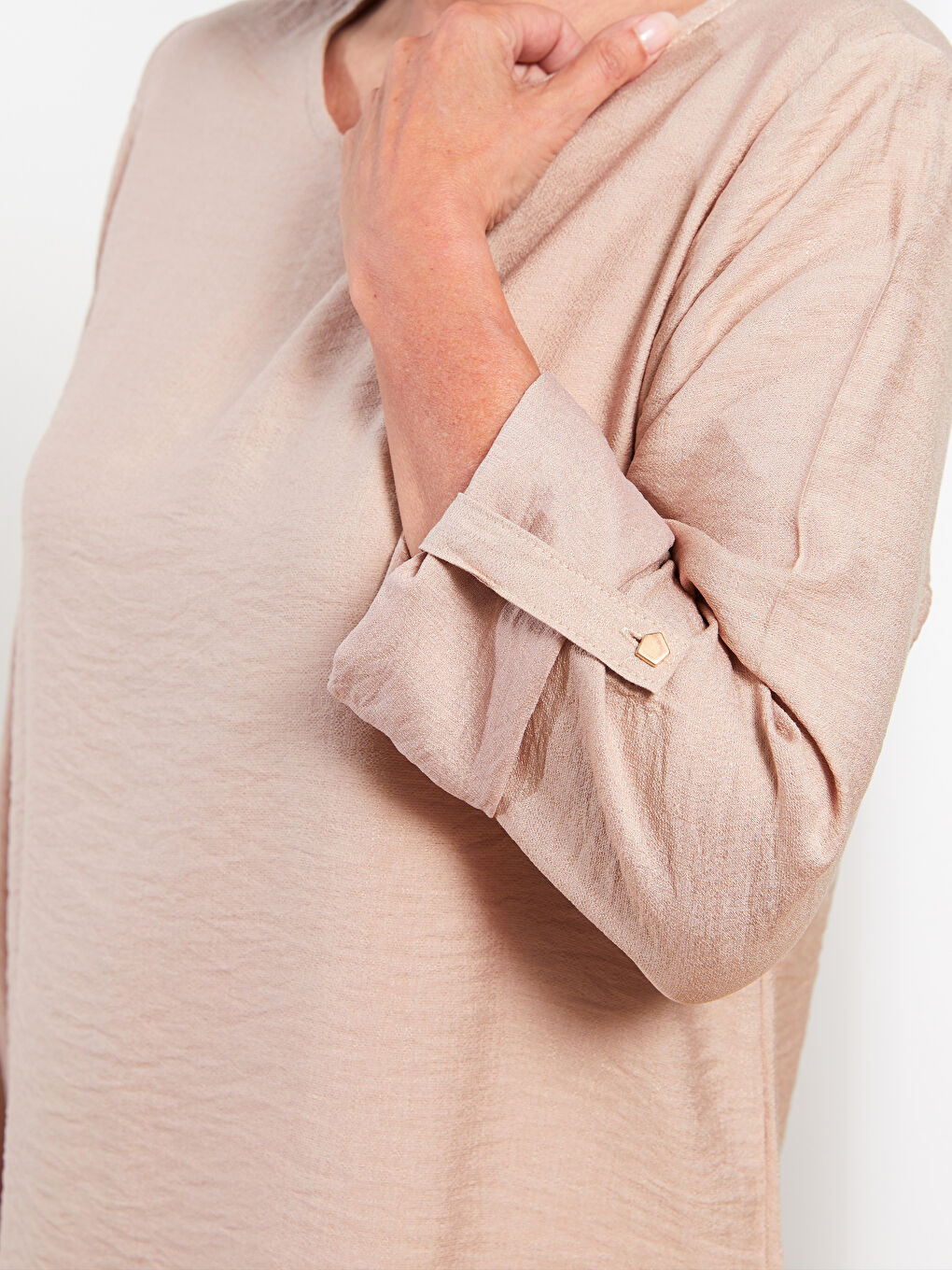 Crew Neck Plain Long Sleeve Women's Blouse-3