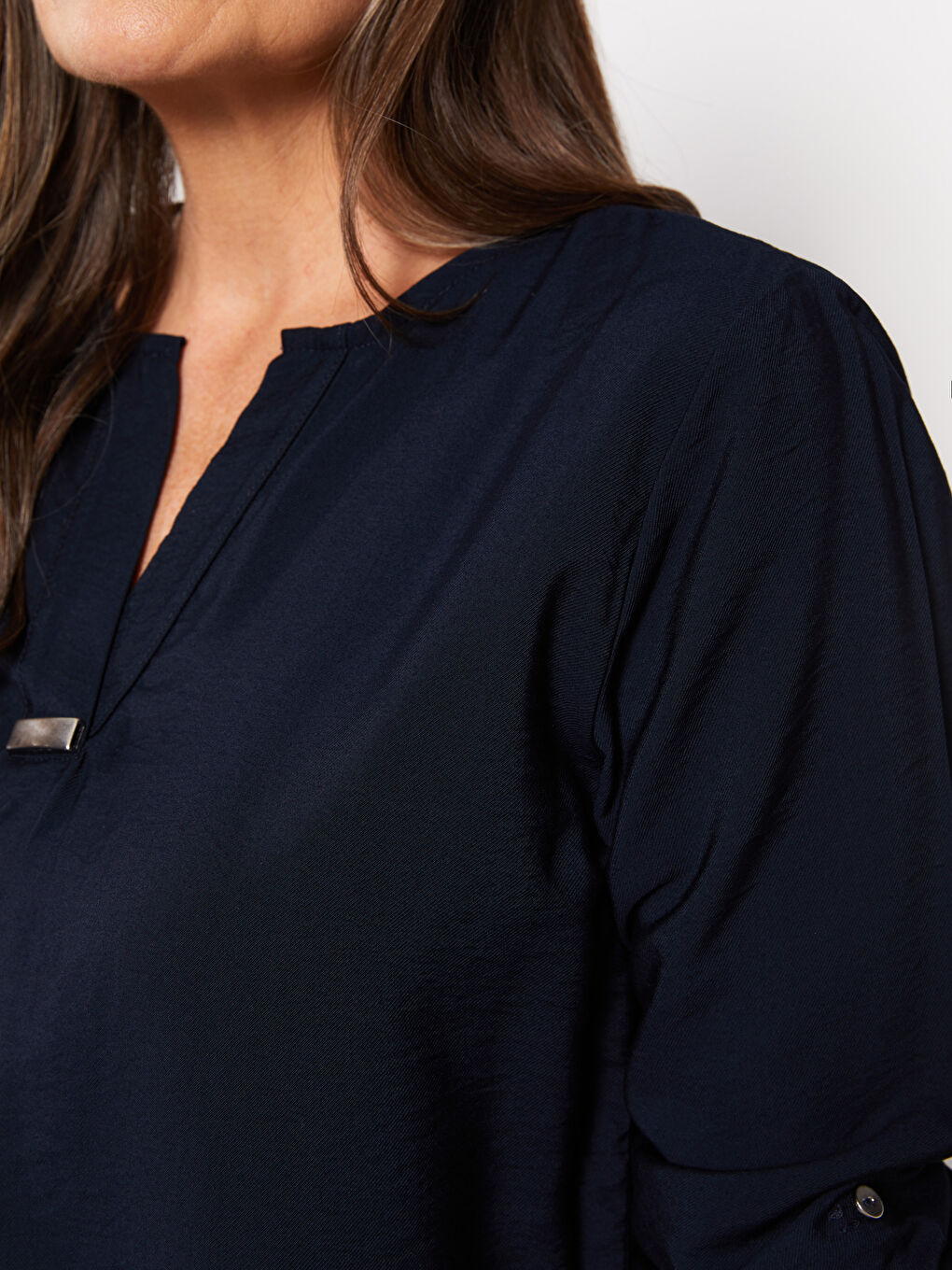 LCW Grace Notch Neck Plain Long Sleeve Women's Blouse -S2JB53Z8-E1J