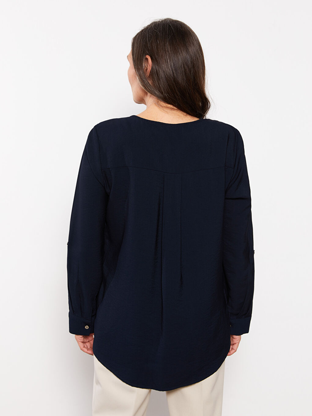 LCW Grace Notch Neck Plain Long Sleeve Women's Blouse -S2JB53Z8-E1J