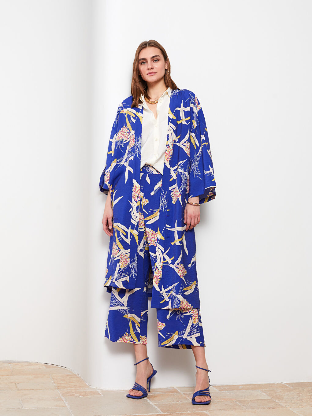 Shawl Collar Floral Tie Detail Women's Kimono