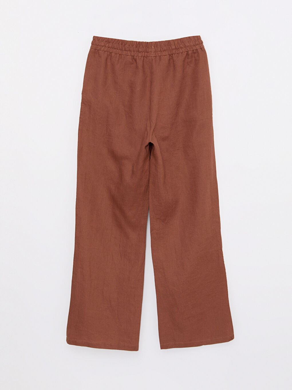 Kahverengi Beli Lastikli %100 Keten Kadın Pantolon-7