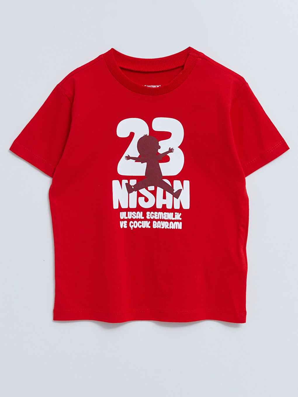 Kırmızı Bisiklet Yaka Kısa Kollu 23 Nisan Baskılı Pamuklu Erkek Bebek Tişört