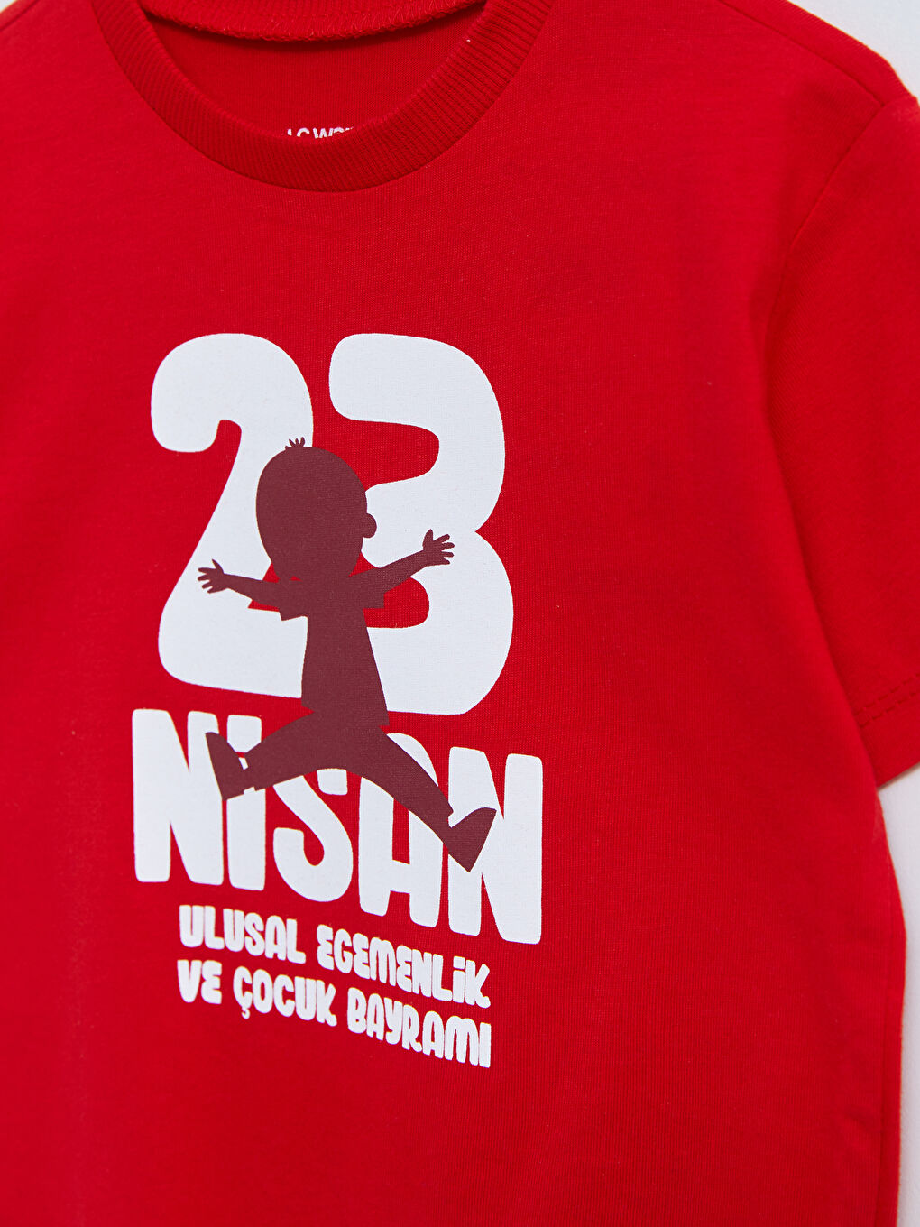 Kırmızı Bisiklet Yaka Kısa Kollu 23 Nisan Baskılı Pamuklu Erkek Bebek Tişört-2