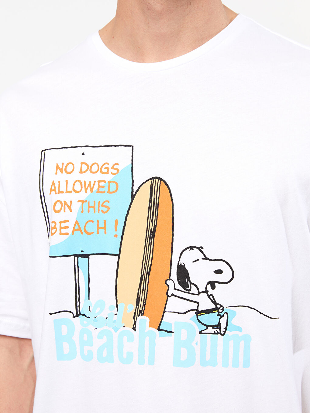 Crew Neck Short Sleeve Snoopy Printed Men's Cotton T-Shirt-3