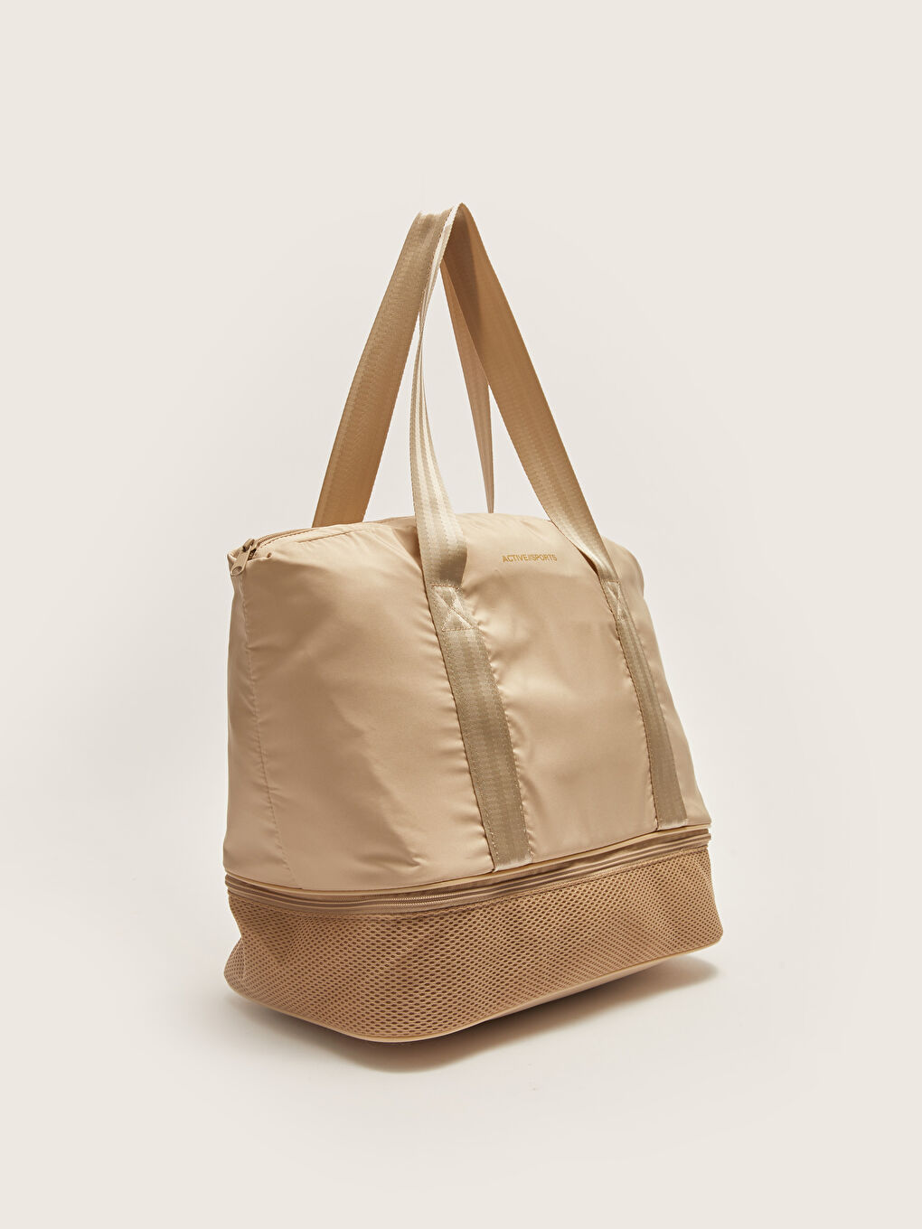 Bej Paraşüt Kumaş Kadın Spor Çantası-5