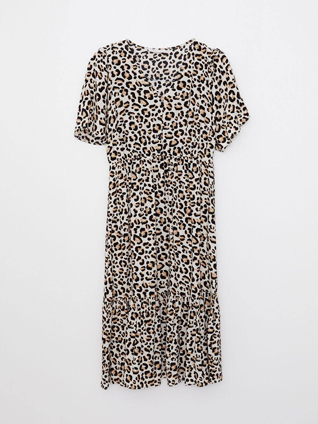 V Neck Patterned Short Sleeve Viscose Women Dress-5