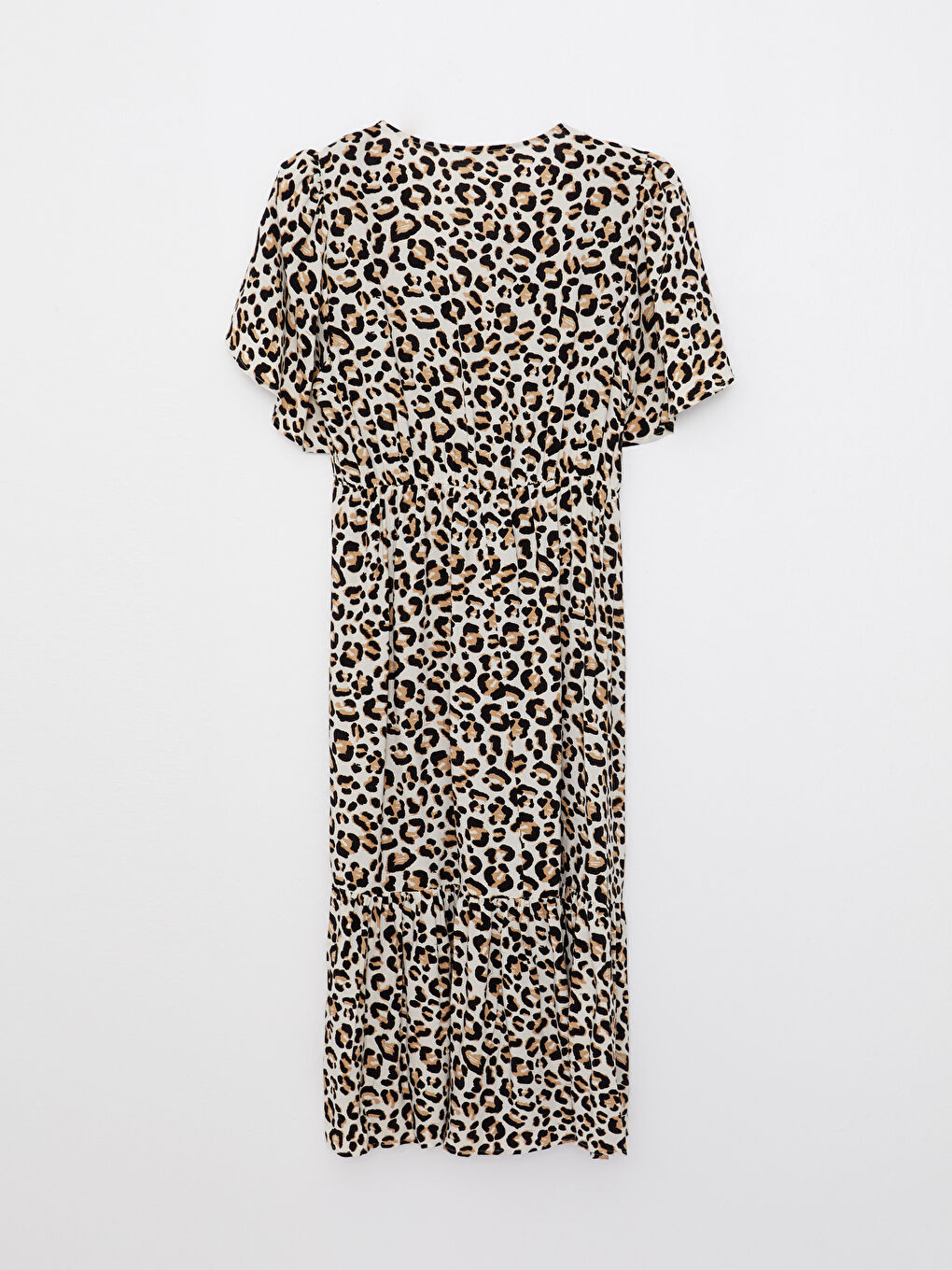 V Neck Patterned Short Sleeve Viscose Women Dress-6