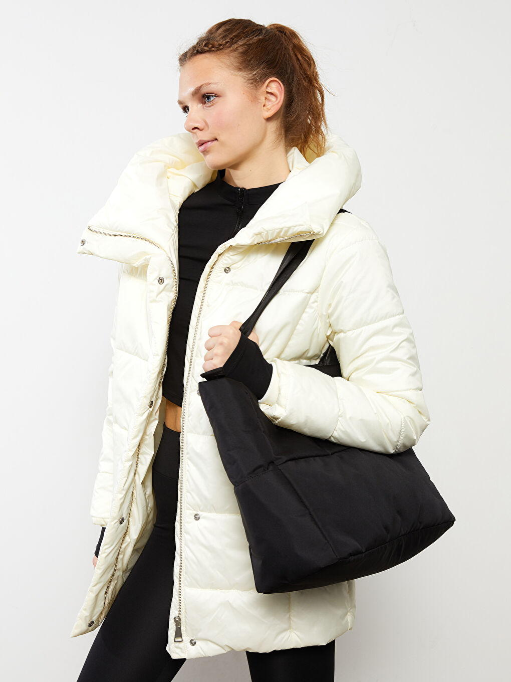 Siyah Paraşüt Kumaş Kadın Omuz Çantası-1