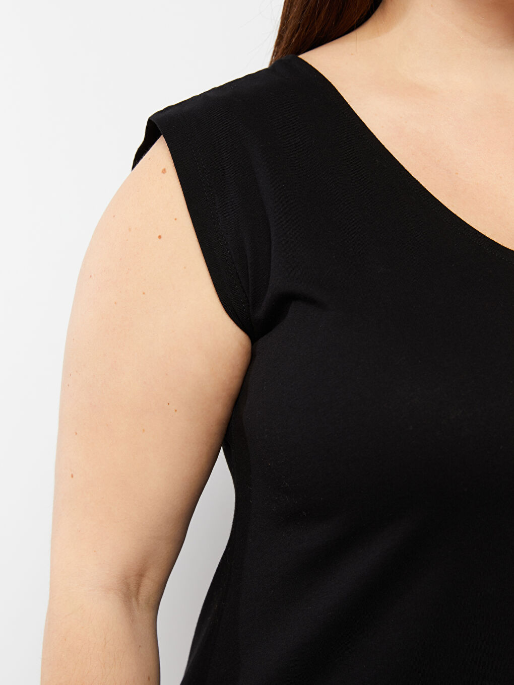 Siyah Büyük Beden U Yaka Düz Kısa Kollu A Kesim Pamuklu Kadın Elbise-7