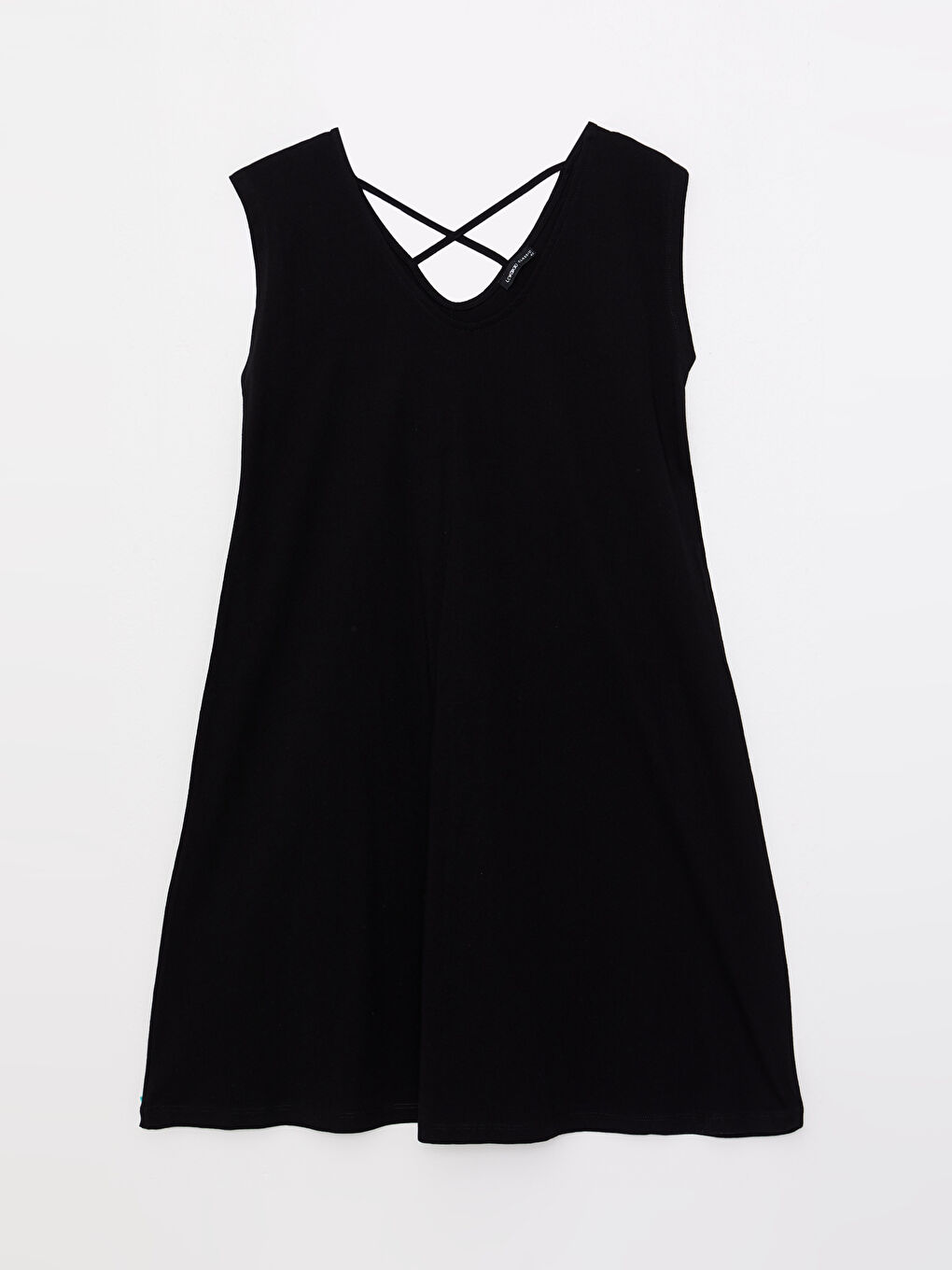 Siyah Büyük Beden U Yaka Düz Kısa Kollu A Kesim Pamuklu Kadın Elbise-11