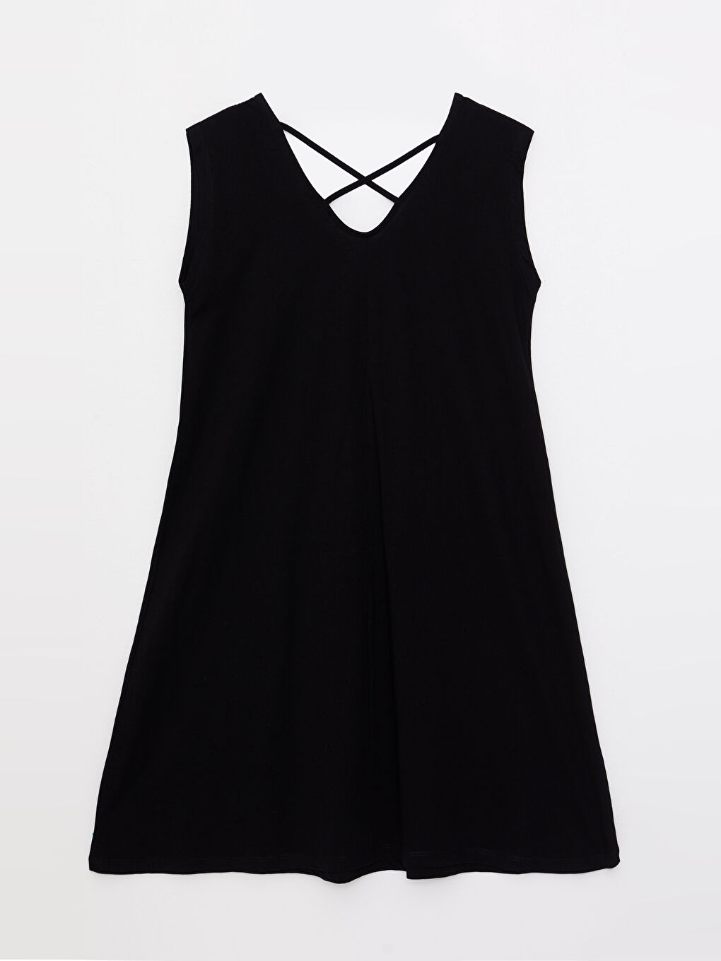 Siyah Büyük Beden U Yaka Düz Kısa Kollu A Kesim Pamuklu Kadın Elbise-12