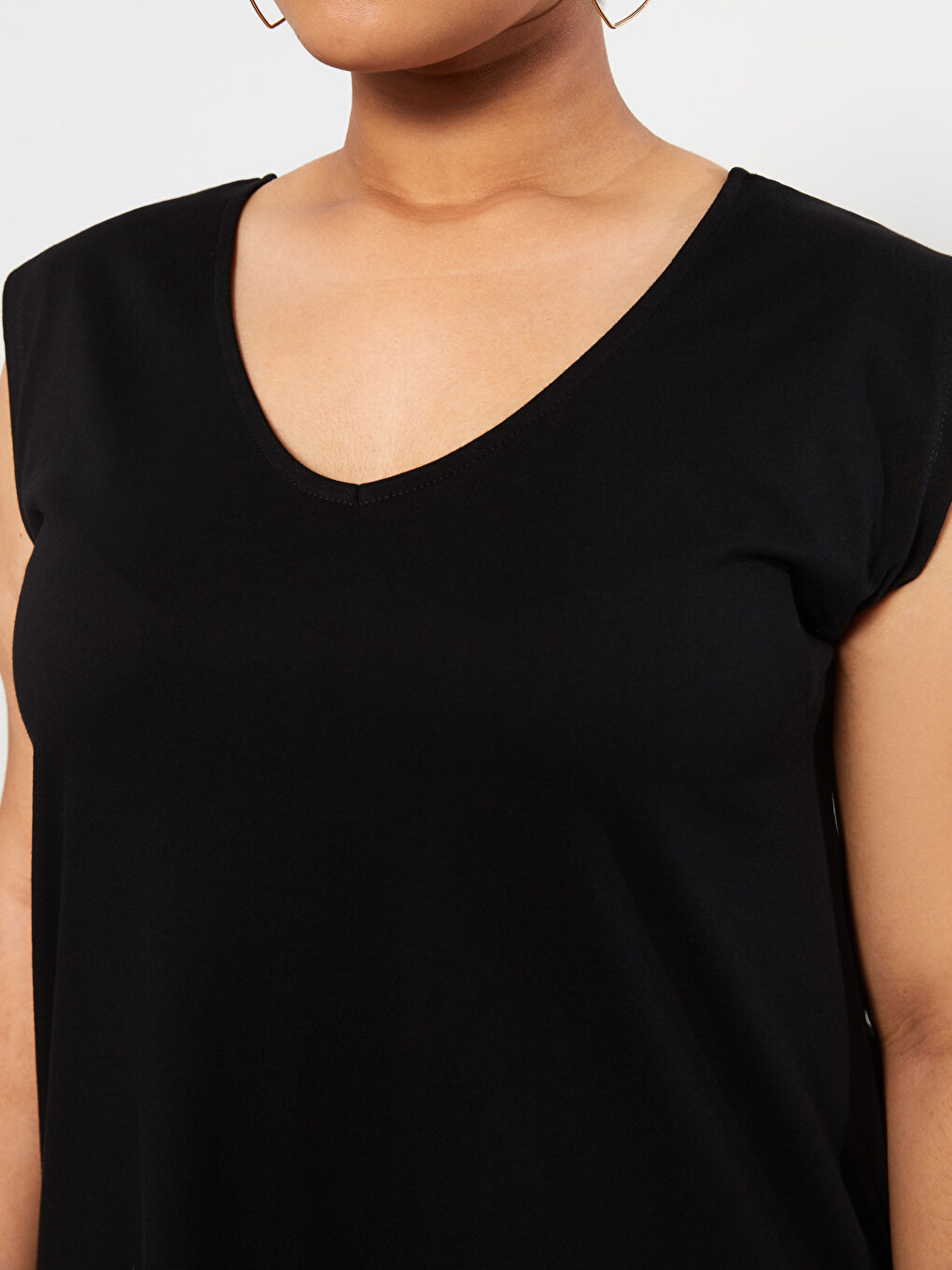 Siyah Büyük Beden U Yaka Düz Kısa Kollu A Kesim Pamuklu Kadın Elbise-6